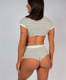 Woman wearing a 2 Piece Striped Set Grey & White 