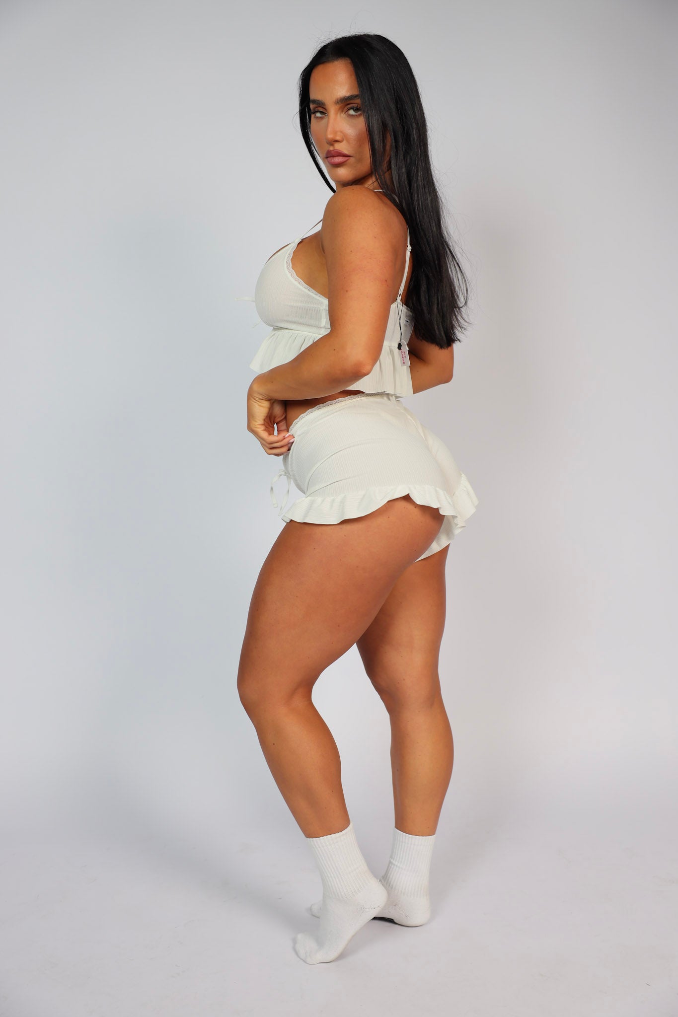 2 Piece Frill Loungewear Set White